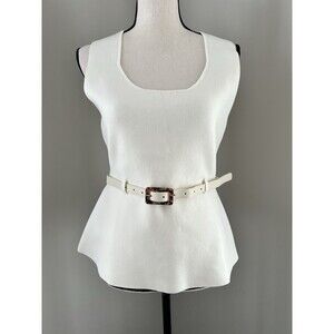 ZARA Ivory Peplum Belted Sleeveless Sweater Blouse Size Medium EUC